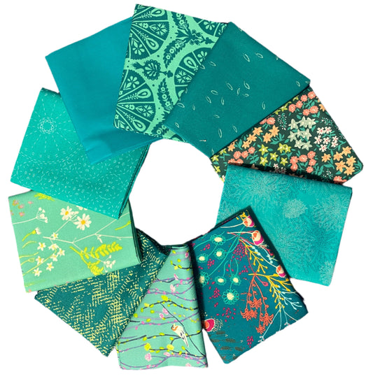 Fabric Half Yard Pack TEAL THOUGHTS AGF Color Master - Art Gallery Fabrics - 10 Coordinating 1/2 Yard Cuts