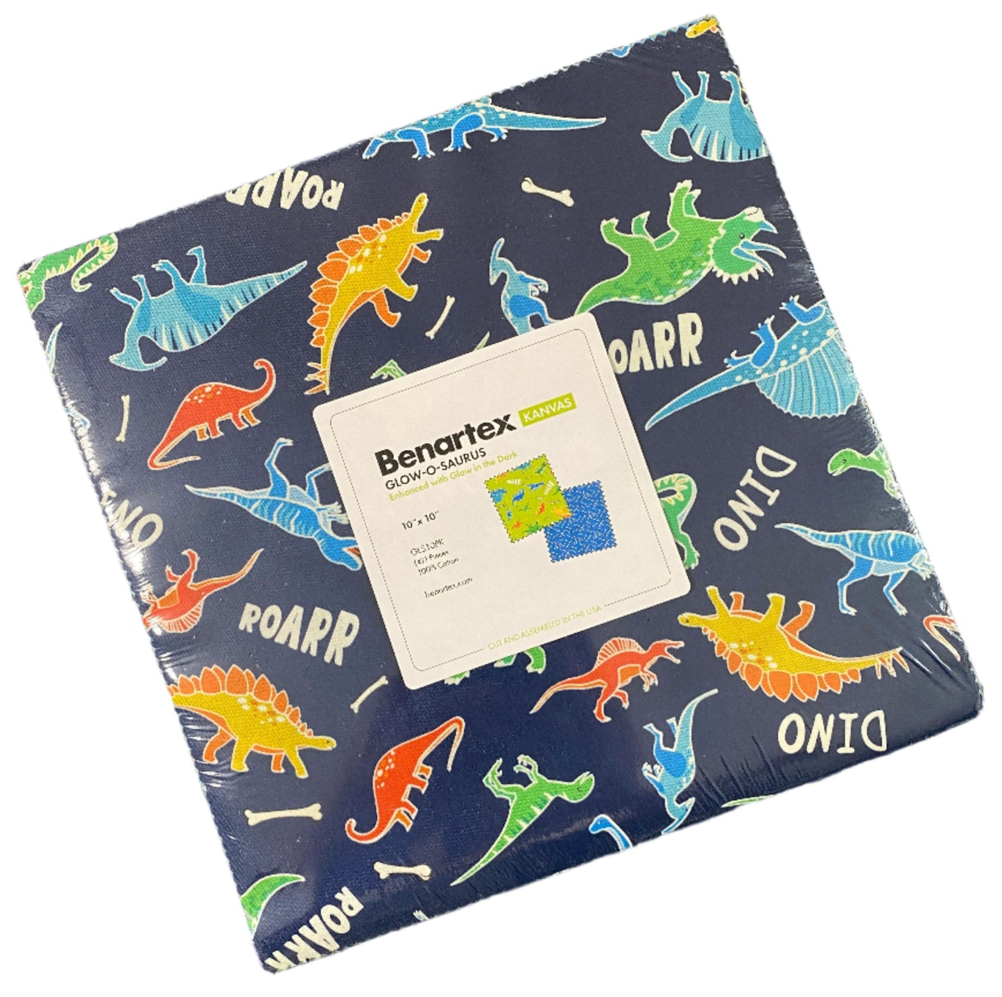 Fabric Layer Cake GLOW-O-SAURUS by Kanvas Studio for Benartex (Enhanced with Glow in the Dark) - 10" Squares