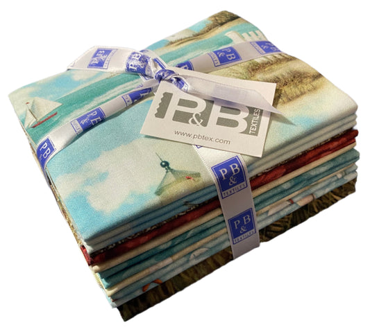 Fabric Fat Quarter By The Peaceful Shore by P & B Textiles - 8 Different Fat Quarters + One Large Panel