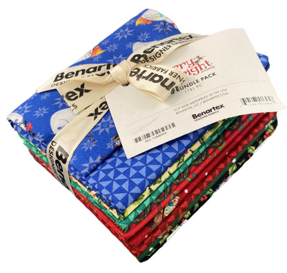 Fabric Fat Quarter Bundle MERRY & BRIGHT by Jim Shore for Benartex Designer Fabrics - 13 Fat Quarters - Quilt Fabric