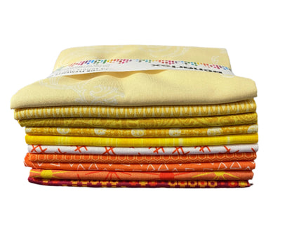 10 Fabric Fat Quarter Bundle - Color Elements Orange and Yellow by Benartex