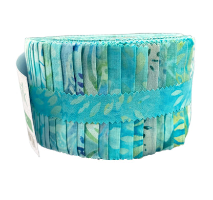 2 1/2" Fabric Strip Set Java Batik Soft Teal for Maywood Studio - 40 Fabric Strips 2-1/2" x 42" - 40 Different Fabrics