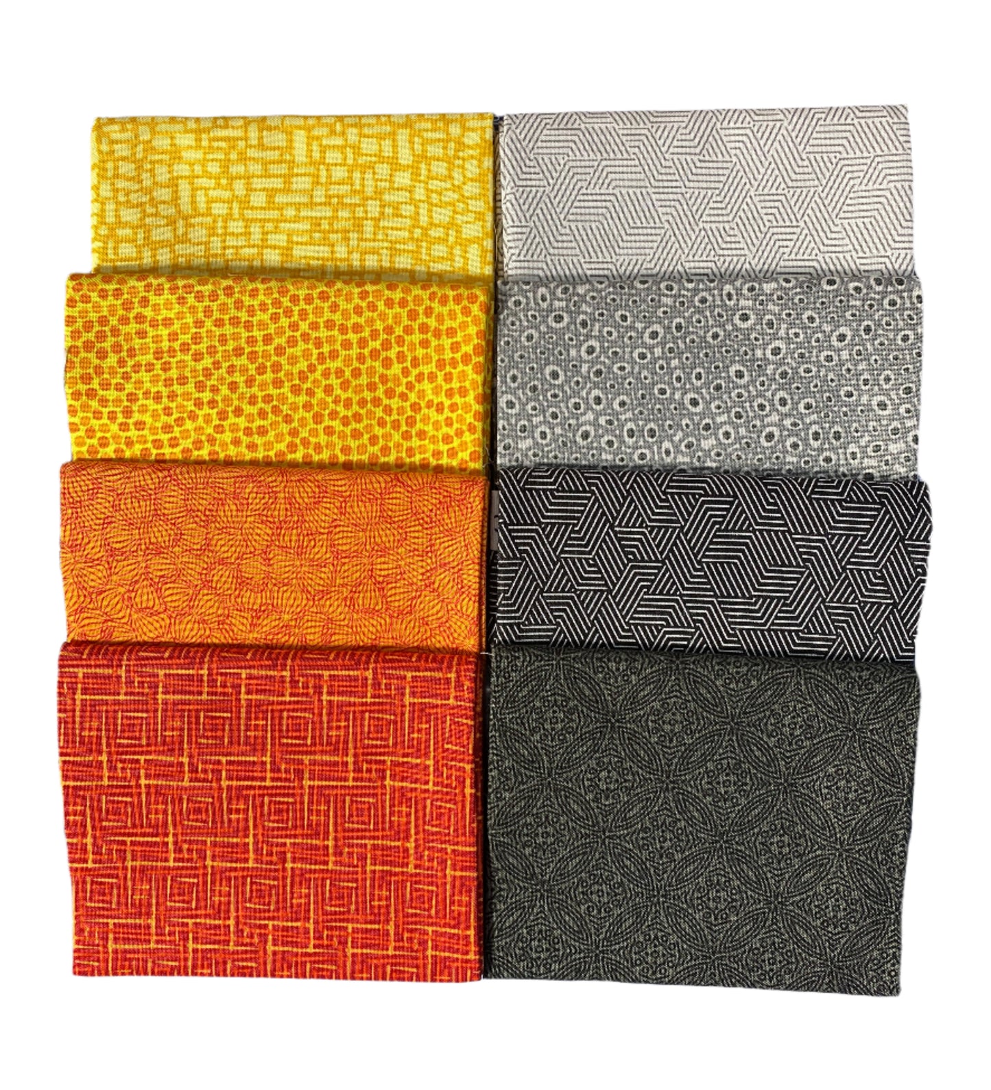 8 Fabric Fat Quarter Bundle - Orange Yellow and Neutral Transparency Collection by Modern Quilt Studio for Benartex Contempo