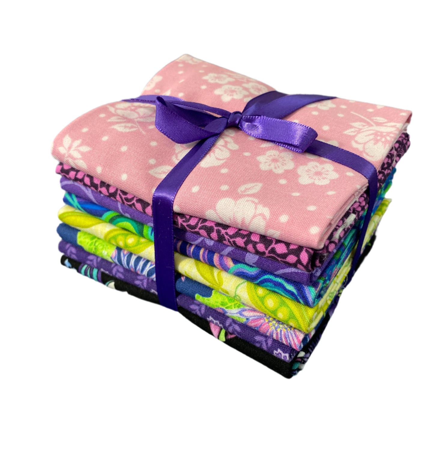 8 Fabric Fat Quarter Bundle - Various Pink and Purple Prints from Benartex Collections