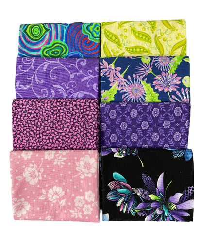 8 Fabric Fat Quarter Bundle - Various Pink and Purple Prints from Benartex Collections