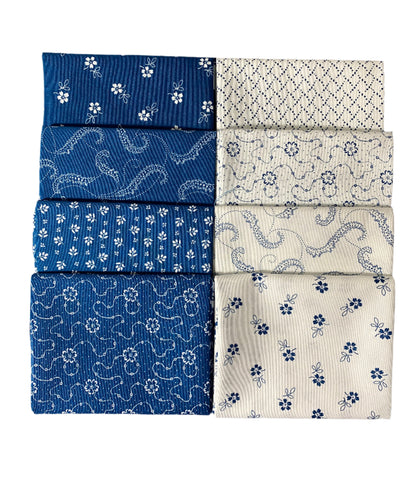 8 Fabric Fat Quarter Bundle - Blue and White Classic Keepsakes from Benartex