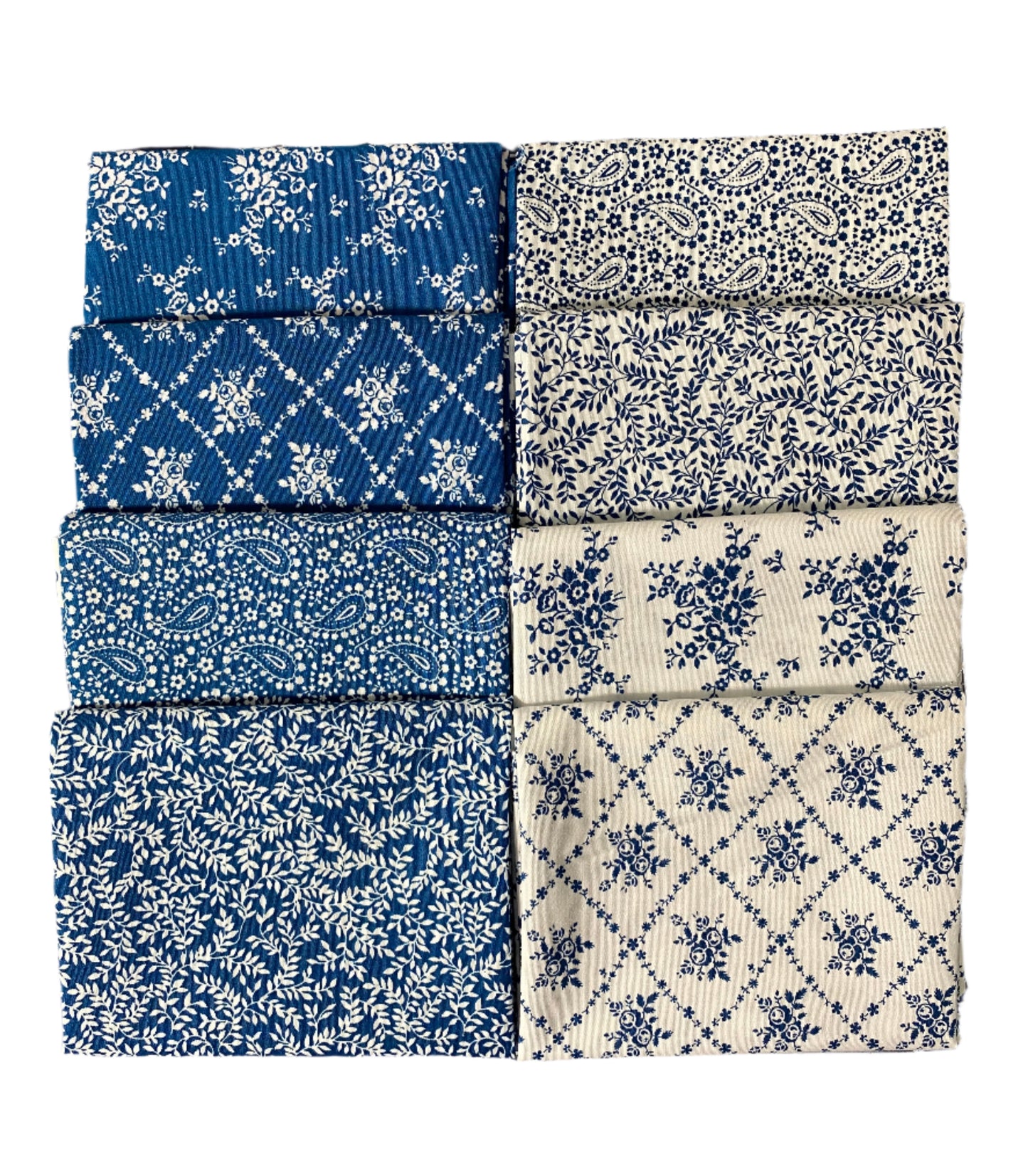 8 Fabric Fat Quarter Bundle - Blue and White Classic Keepsakes from Benartex