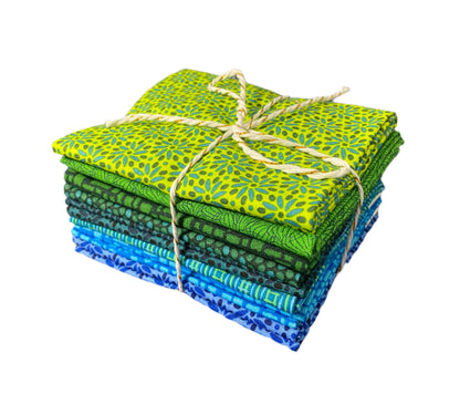 8 Fabric Fat Quarter Bundle - Green and Blue Transparency Collection by Modern Quilt Studio for Benartex Contempo