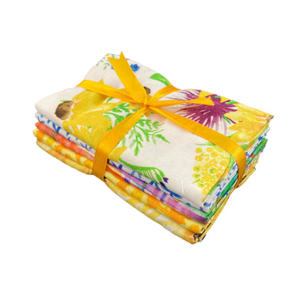 5 Precut Fabric Fat Quarter Bundle Sunflower Days by 3 Wishes Fabric