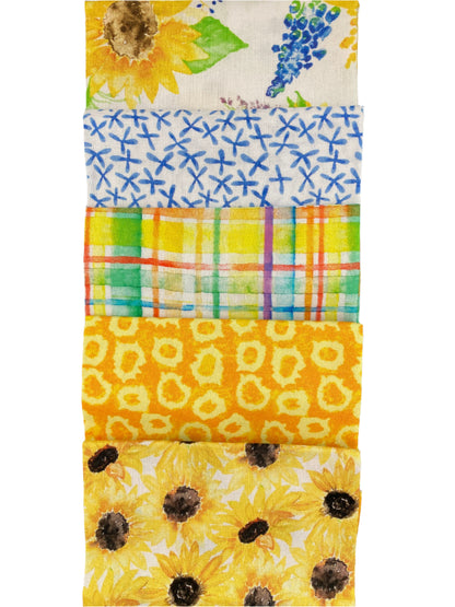 5 Precut Fabric Fat Quarter Bundle Sunflower Days by 3 Wishes Fabric