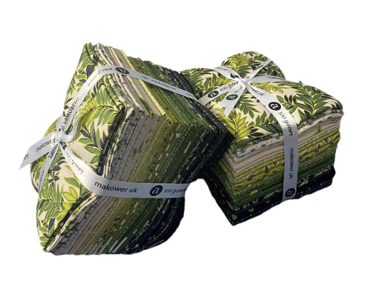 Precut Fabric Fat Quarters - Green Leaves by Makower UK for Andover Fabrics - 24 Different Fabric Fat Quarters