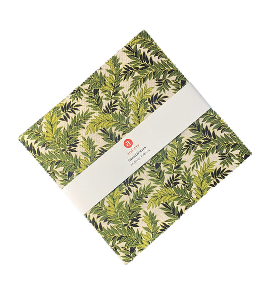 Precut Fabric Layer Green Leaves by Makower UK for Andover Fabrics - 10" Fabric Squares