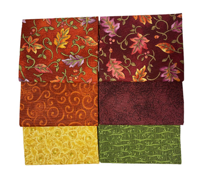 6 Fabric Fat Quarter Bundle - Autumn Breeze Collection by Nancy Halvorsen for Benartex