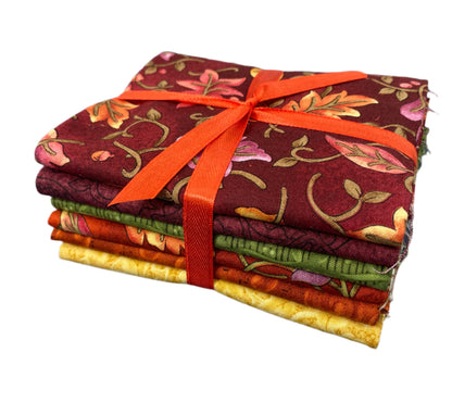 6 Fabric Fat Quarter Bundle - Autumn Breeze Collection by Nancy Halvorsen for Benartex