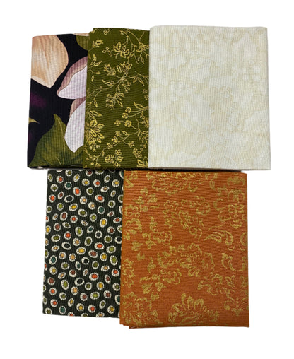 5 Green Orange Beige Fabric Fat Quarter Bundle - Assorted Collections from Benartex