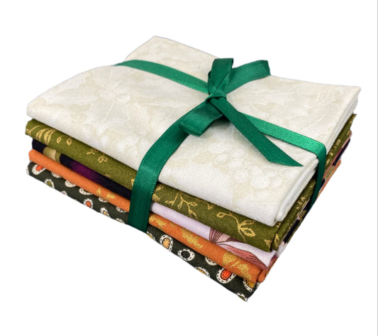 5 Green Orange Beige Fabric Fat Quarter Bundle - Assorted Collections from Benartex