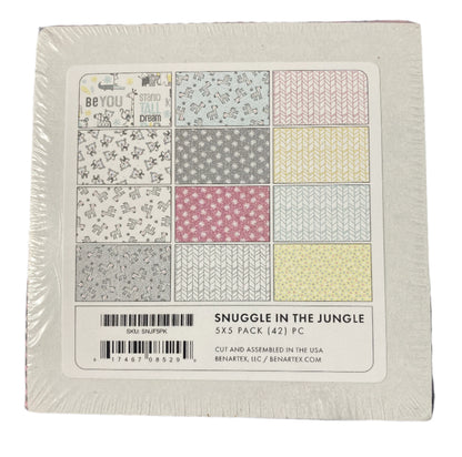 Precut Fabric Charm Pack - Snuggle in the Jungle Flannel by Jessica Flick for Benartex - 5" Fabric Squares