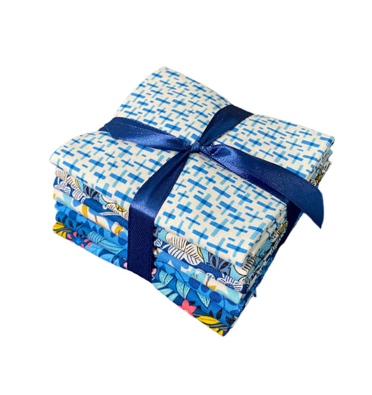 7 Blue Fabric Fat Quarter Bundle - From Blooming Color 2 by Wolff Paper for Benartex