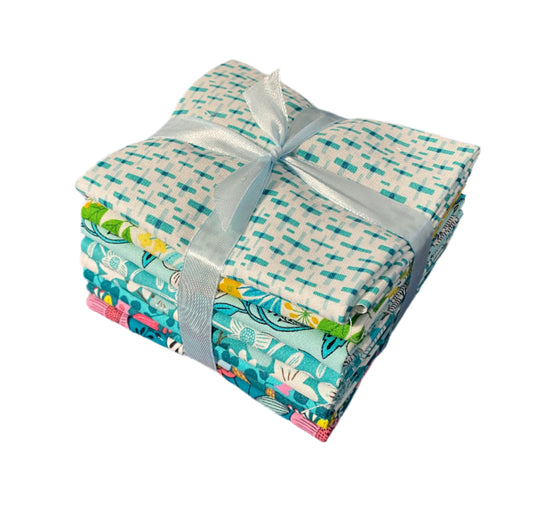 8 Teal Fabric Fat Quarter Bundle - From Blooming Color 2 by Wolff Paper for Benartex