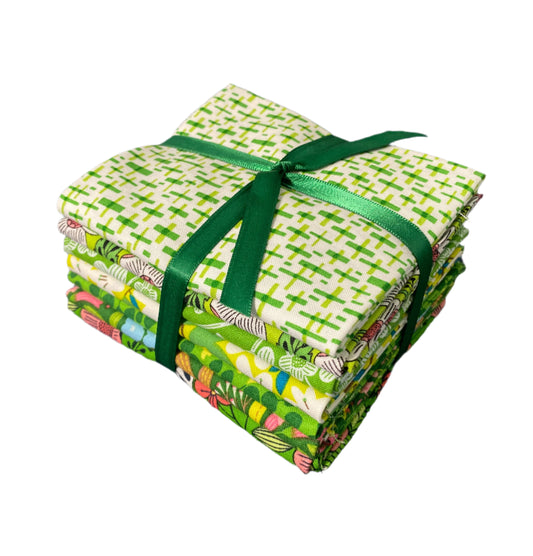 7 Green Fabric Fat Quarter Bundle - From Blooming Color 2 by Wolff Paper for Benartex