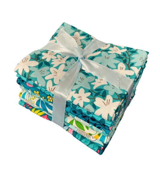 7 Teal Fabric Fat Quarter Bundle - From Blooming Color 2 by Wolff Paper for Benartex