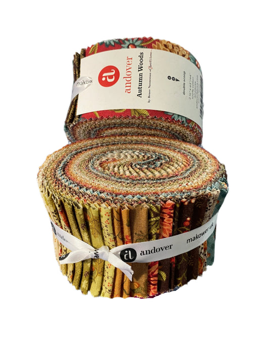 Precut Fabric Jelly Roll Autumn Woods by Renee Nanneman for Andover Fabrics - 2 1/2" Fabric Strips