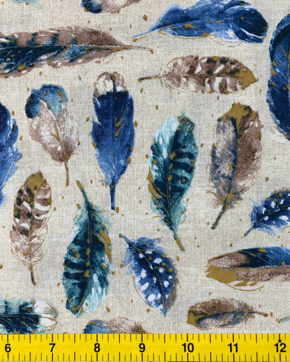 1 Yard Precut Fabric Cut Feathers (Beige) by David Textiles - Yard Cut