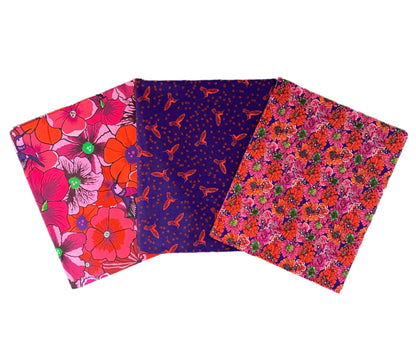 3 Yard Precut Bundle Pink Orange Botanic Blast Collection by Sew Yeah Quilting for Riley Blake Designs - (3) 1 Yard Cuts