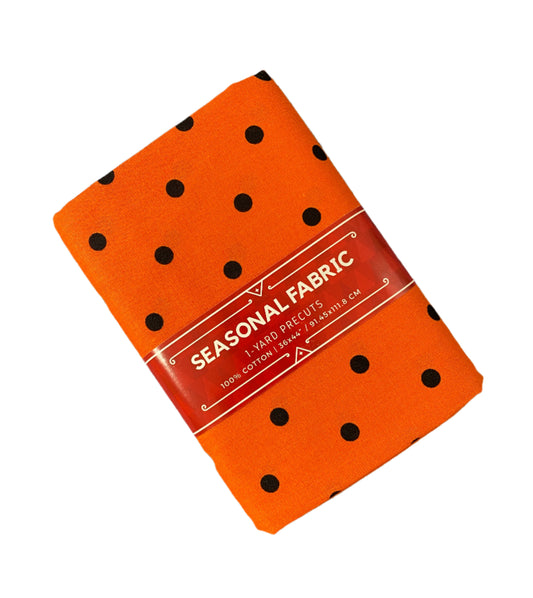 1 Yard Precut Fabric Orange and Black Polka Dots by David Textiles - Yard Cut