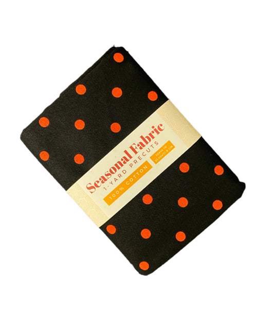 1 Yard Precut Fabric Black and Orange Polka Dots by David Textiles - Yard Cut