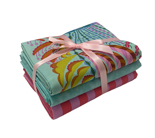 3 Yard Precut Bundle Pink Turquoise Cloud Nine and Free Spirit Fabrics - (3) 1 Yard Cuts Great for 3 Yard Quilts