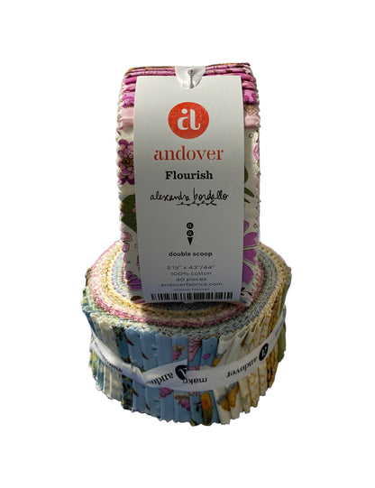 Precut Fabric Jelly Roll Flourish Collection by Alexandra Bordallo for Andover Fabrics - 2 1/2" Strips