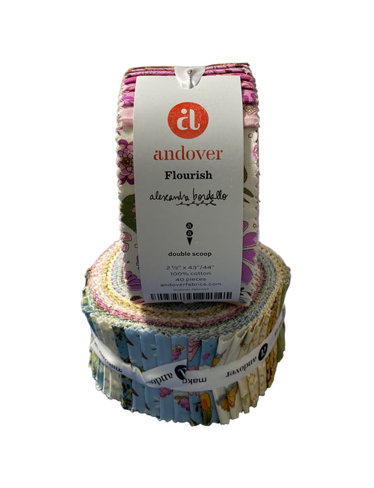 Precut Fabric Jelly Roll Flourish Collection by Alexandra Bordallo for Andover Fabrics - 2 1/2" Strips