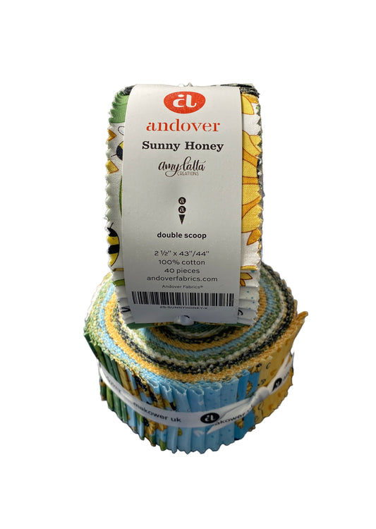Precut Fabric Jelly Roll Sunny Honey Collection by Amy Latta for Andover Fabrics - 2 1/2" Strips