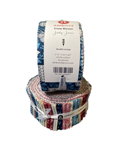 Jelly Roll Quilting Fabrics Cozy House | Andover - 2 1/2" Strips | 40 Pieces