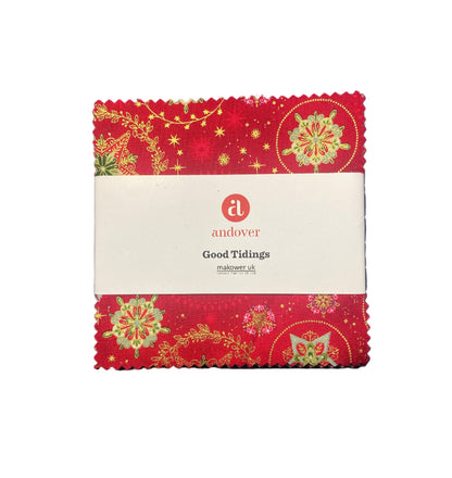 Holiday Charm Bundle Quilting Fabrics Good Tidings | Andover - 5" Squares | 42 Pieces