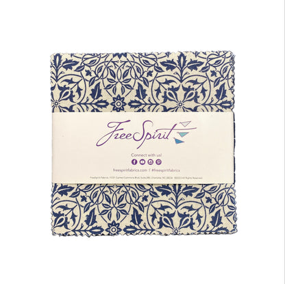 5" Quilt Fabric Charm Pack | Delft Blue and Green Quilting Fabrics | 42 Pieces