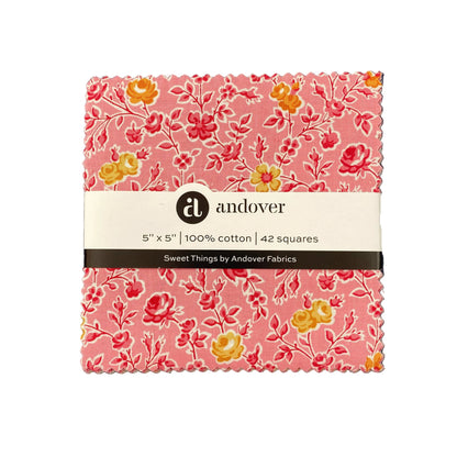Quilting Fabrics Sweet Things Collection Charm Pack | Andover - 5" Squares | 42 Pieces