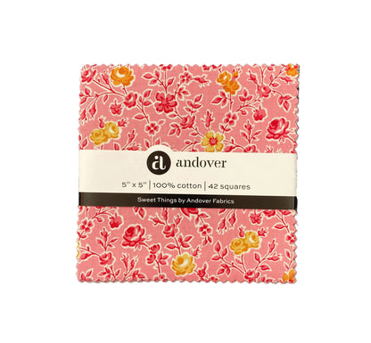 Quilting Fabrics Sweet Things Collection Charm Pack | Andover - 5" Squares | 42 Pieces