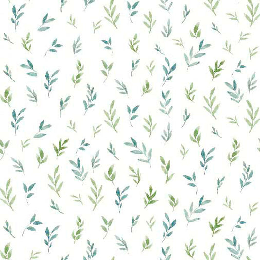 Green Blue Tiny Leaves | Springs Creative Intriguing Mushrooms | 100% Cotton Quilting Fabric