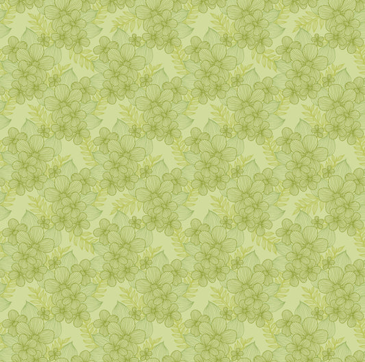 43-44" Wide LACE GREEN Floral Quilt Fabric from Judy's Bloom Collection by Eleanor Burns for Benartex - Sold by the Yard