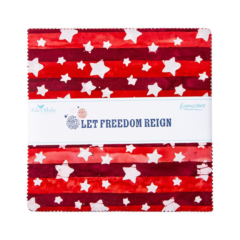 Precut Fabric Layer Cake Let Freedom Reign from Riley Blake Designs Expressions Batiks - 10" Fabric Squares