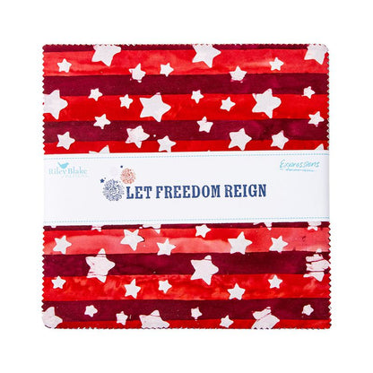 Precut Fabric Layer Cake Let Freedom Reign from Riley Blake Designs Expressions Batiks - 10" Fabric Squares