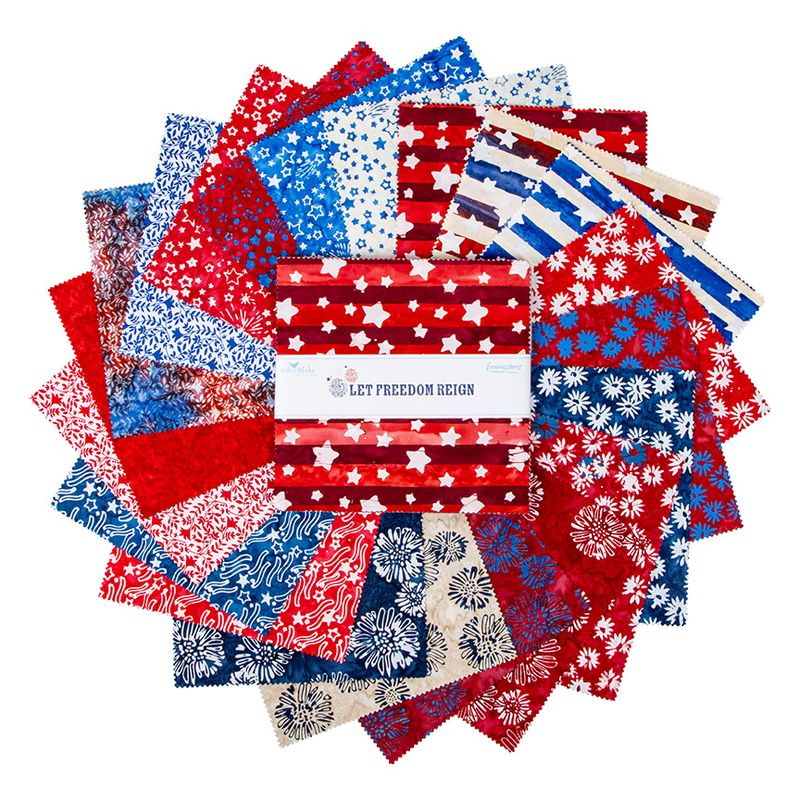 Precut Fabric Layer Cake Let Freedom Reign from Riley Blake Designs Expressions Batiks - 10" Fabric Squares