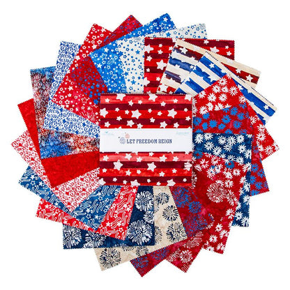 Precut Fabric Layer Cake Let Freedom Reign from Riley Blake Designs Expressions Batiks - 10" Fabric Squares