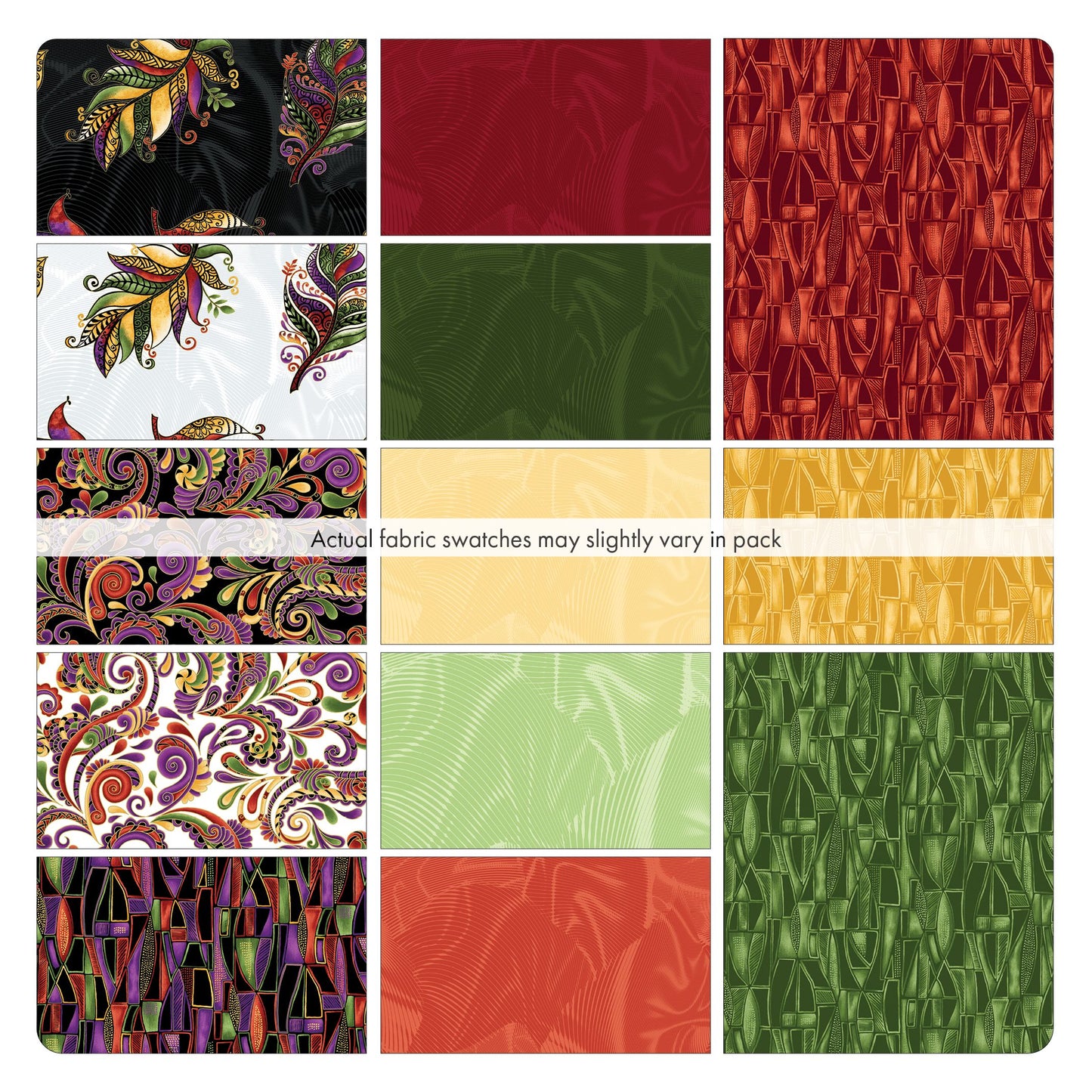 13 Fabric Fat Quarter Bundle - Luminescent Leaves Sunset by Ann Lauer for Benartex Traditions