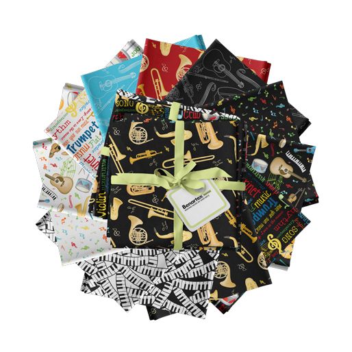 12 Fabric Fat Quarter Bundle - Making Music Collection by Andi Metz for Benartex