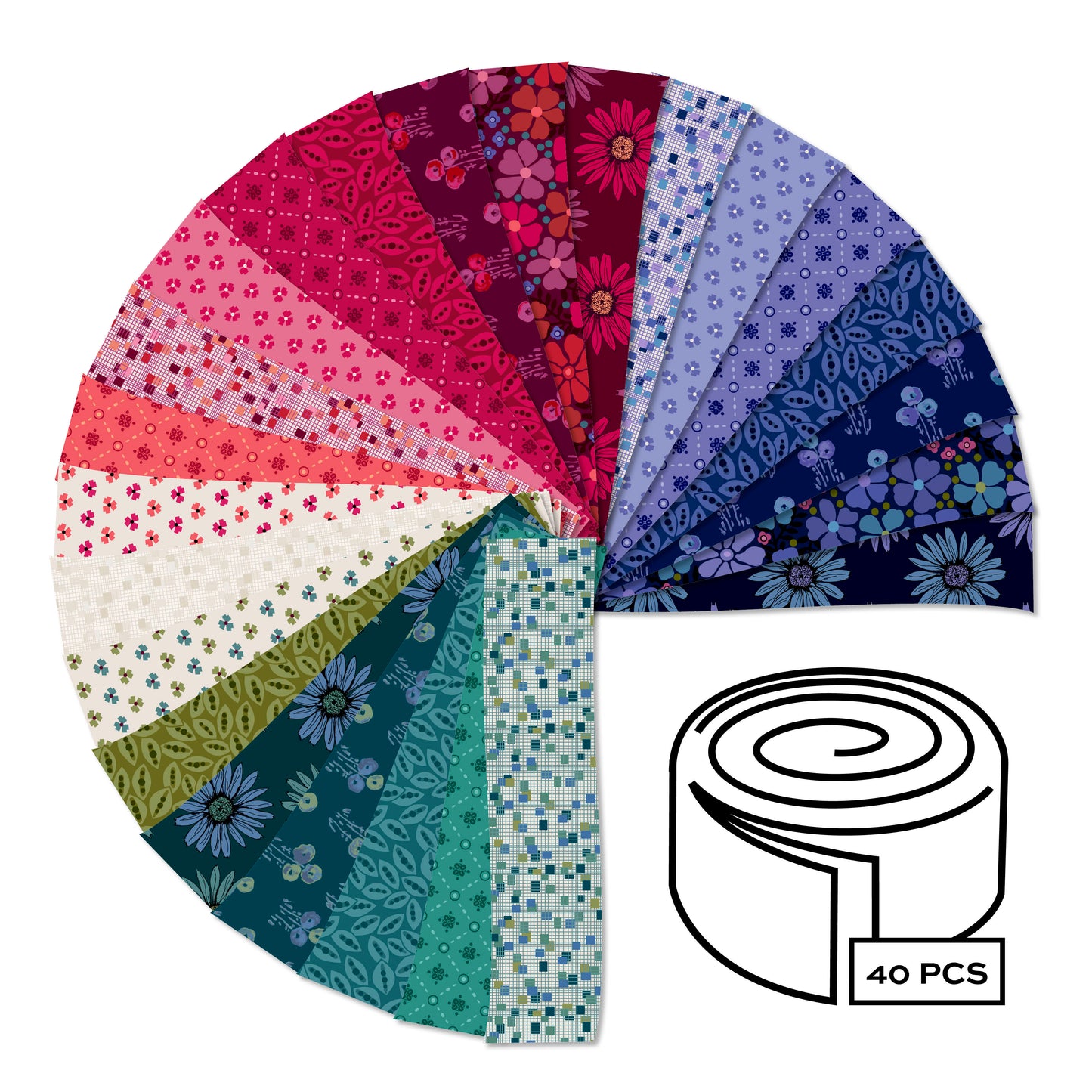 Jelly Roll Quilt Fabric | Andover Mystic Meadow Collection | 2 1/2" Strips | 40 Pieces