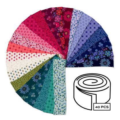 Jelly Roll Quilt Fabric | Andover Mystic Meadow Collection | 2 1/2" Strips | 40 Pieces