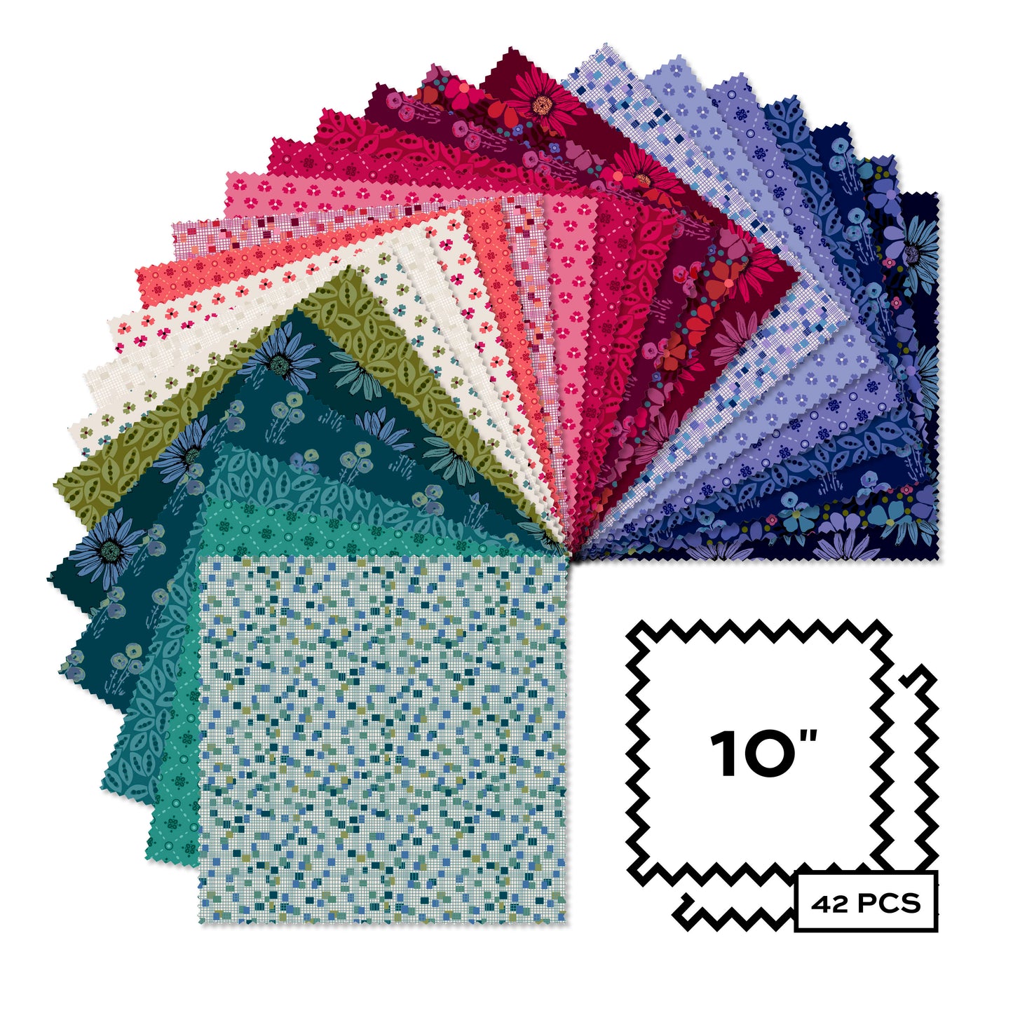 Layer Cake Quilt Fabric | Andover Mystic Meadow Collection | 10" Squares | 42 Pieces